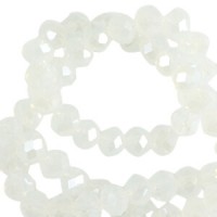 Faceted glass beads 8x6mm disc Milky crystal-pearl shine coating